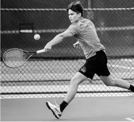  ?? ORLANDO SENTINEL WILLIE J. ALLEN JR./ ?? Olympia High School senior Alexey Timokhine won the No. 1 singles title in the Class 4A District 9 tennis tournament on Wednesday to remain undefeated for the season.