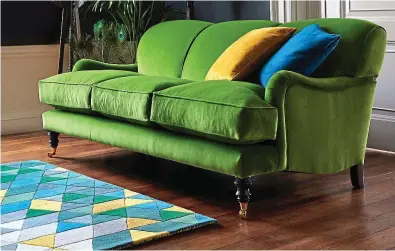  ??  ?? Customised: The Lady May sofa in green velvet, £2,479, one of Sofa Workshop’s fabric options