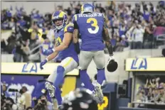  ?? JAE C. HONG/AP ?? LOS ANGELES RAMS WIDE RECEIVER Odell Beckham Jr. (3) celebrates his touchdown catch with Cooper Kupp during the second half of a game against the Jacksonvil­le Jaguars Sunday in Inglewood, Calif.