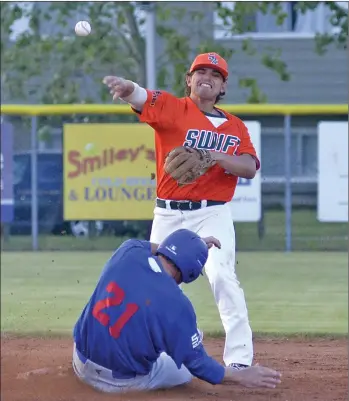  ?? STEVEN MAH/SOUTHWEST BOOSTER ?? Second baseman Jerad Dokey turned a double play despite the hard slide of Melville’s Keaton Sullivan.