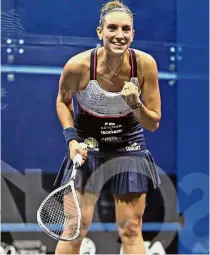  ??  ?? Sweet win: Camille Serme of France celebratin­g her victory over Malaysian Nicol David in the quarter-finals of the Hong Kong Open yesterday.