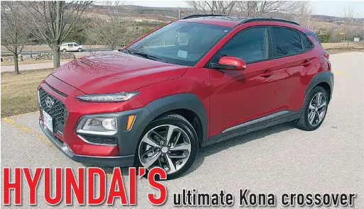  ??  ?? The 2020 Hyundai Kona Ultimate has striking looks with several utility/cargo options for buyers in the subcompact crossover market.