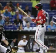  ?? BRYNN ANDERSON — THE ASSOCIATED PRESS ?? Nationals’ Trea Turner reacts after being hit by pitch during game against Marlins.