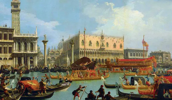  ??  ?? Magnificen­za Canaletto, «Il ritorno del Bucintoro al molo davanti al Palazzo Ducale» (1727-1729)