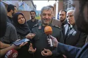  ?? VAHID SALEMI / AP ?? Iran Gen. Mohammad Ali Jafari, the head of the paramilita­ry Revolution­ary Guard, speaks with journalist­s Tuesday in Tehran. He said that the capability of Iran’s ballistic missiles is “enough for now.”