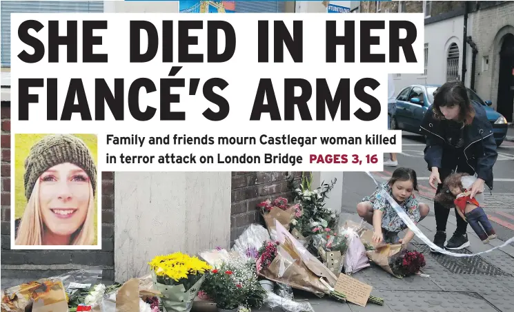  ?? — AP PHOTO (INSET: FAMILY PHOTO) ?? Christine Archibald (inset), who grew up in Castlegar, was among seven people killed in London Saturday in a series of attacks described as terrorism.