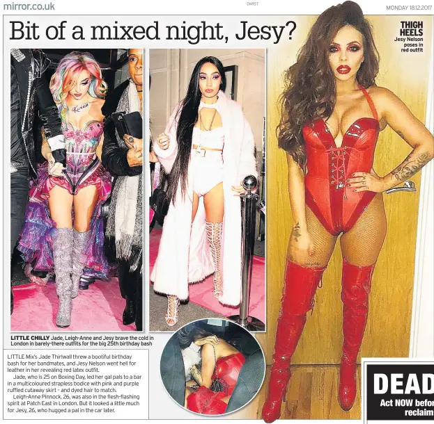  ??  ?? THIGH HEELS Jesy Nelson poses in red outfit