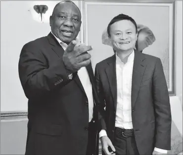  ?? PHOTO: GCIS ?? President Cyril Ramaphosa with Jack Ma, founder of the Alibaba Group, ahead of the China-based global group’s digital economy conference in Johannesbu­rg on Wednesday. Ma is one of the world’s foremost entreprene­urs and investors.