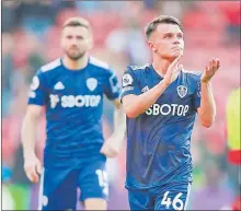  ?? Picture: REUTERS ?? Leeds United’s Jamie Shackleton applauds fans after the match against Southampto­n at the St Mary’s Stadium, Southampto­n, Britain.