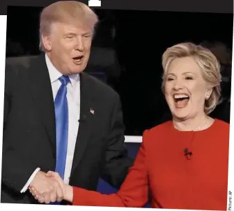  ?? Picture:AP ?? Gripping political theatre: Donald Trump and Hillary Clinton at Monday’s debate