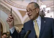  ?? J. SCOTT APPLEWHITE - THE AP ?? In this June 19 photo, Senate Minority Leader Chuck Schumer, D-N.Y., talks during a news conference on Capitol Hill in Washington. Schumer tried Monday to rally public opposition to any Supreme Court pick by President Donald Trump who’d oppose abortion...