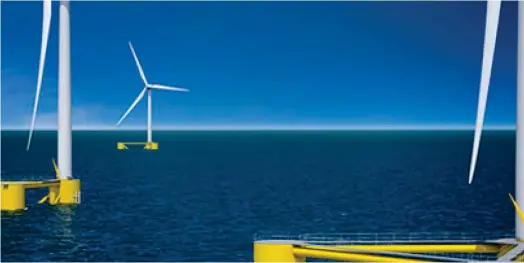  ?? ?? Alors que trois fermes-pilotes sont en cours de constructi­on au large des côtes méditerran­éennes, le débat public sur l’implantati­on de deux parcs éoliens flottants commerciau­x de 250 MW chacun et de leurs extensions de 500 MW chacune se termine. (Crédits : DR)