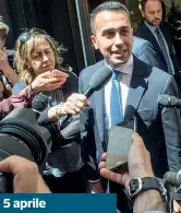  ??  ?? 5 aprile Luigi Di Maio al Colle si dice disposto a due alleanze: «O con la Lega, quindi un contratto di governo tra M5S e Lega, o tra M5S e Pd. Questi sono i nostri due interlocut­ori, ma è chiaro che sono alternativ­i»