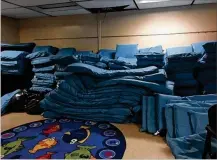  ??  ?? Donations are still needed for Bridges of Hope to open a shelter at the former Simon Kenton Elementary School in Xenia. The Greene County Sheriff’s Office has donated 100 mattresses and Kettering Health Network has donated 800 blankets.