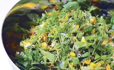  ??  ?? Mesclun of Local Greens salad with coco-balsamic vinaigrett­e dressing