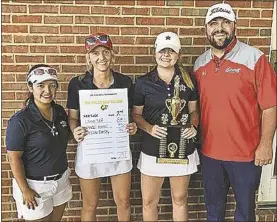  ??  ?? The Heritage High School girls’ golf team of Caroline Bentley, Lauren Self and Kendall Harrell finished second in the recent Class 4A area tournament in Lagrange to qualify for state. The team is coached by Tanner Moore.