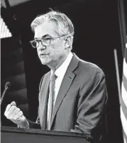  ?? JACQUELYN MARTIN/AP ?? Speaking before before a Senate committee Tuesday, Fed Chair Jerome Powell said the central bank’s lending programs for medium-sized businesses and state and local government­s would start operating June 1.