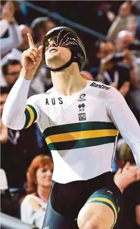  ?? AFP PIC ?? Australia’s Matthew Glaetzer celebrates after winning the sprint final during the Track World Championsh­ips on Saturday.