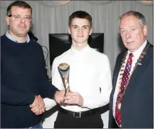  ??  ?? Danny O’Leary and Cathaoirle­ach of Sligo County Council, Cllr. Seamus Kilgannon presenting Niall Morahan with the U-17 Award