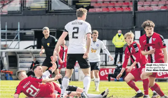  ?? Pics: Alan Graham ?? Goal Mikey Miller is on the spot for Ayr
