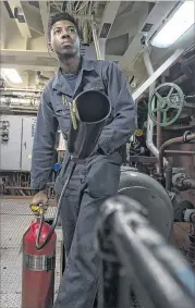  ??  ?? Gas Turbine Systems Technician Fireman Brandon Beal of Atlanta is serving aboard the Arleigh Burke-class guidedmiss­ile destroyer USS Ross.