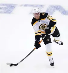  ?? GEtty IMagEs ?? BACK ON THE ICE: Ondrej Kase warms up before Sunday’s 2-1 loss to the Washington Capitals. Kase assisted on Jake DeBrusk’s goal in the third period.