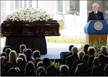  ?? Associated Press photo ?? Former Canadian Prime Minister Brian Mulroney speaks during the funeral service for Nancy Reagan at the Ronald Reagan Presidenti­al Library, Friday in Simi Valley, Calif.