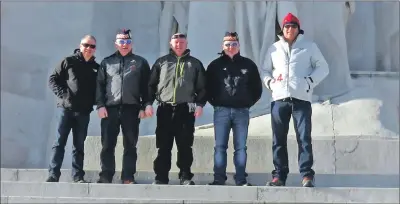  ??  ?? David Cox, Joe Galbraith, Tommy McGrory, Stephen Scally and Bruce Strang at the Canadian National Vimy Memorial in France.