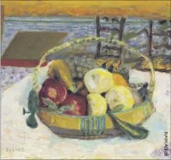  ??  ?? Pierre Bonnard (-) - Corbeille de fruits dans la salle à manger du Cannet -  - Huile sur toile - , x , cm - Estimée entre    et    dollars (   -    euros).