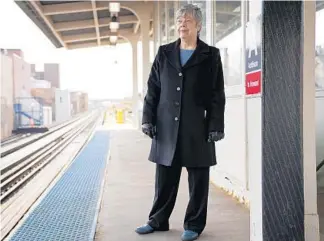  ?? E. JASON WAMBSGANS/CHICAGO TRIBUNE ?? Janet Volk, standing at the Addison Red Line station on March 4, hopes to have all of the city’s “L” stops renamed for Chicago women.