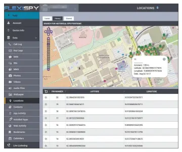  ??  ?? Op het dashboard van FlexySpy kun je de locatieges­chiedenis van de gecontrole­erde telefoons bijhouden.