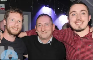  ??  ?? Birthday boy Gary (centre) with David McGrath, Seafield Lawns and Chris O’Brien, Mullaharli­n Park.