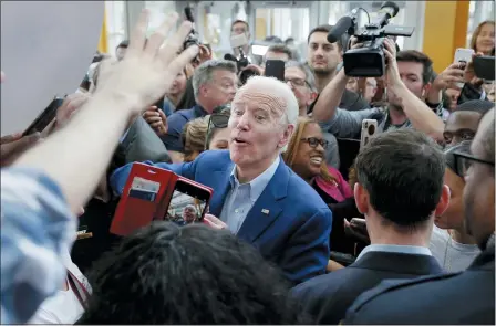  ?? MICHAEL WYKE — THE ASSOCIATED PRESS ?? Democratic presidenti­al candidate former Vice President Joe Biden greets the crowd after speaking at a campaign rally Monday, March 2, 2020, at Texas Southern University in Houston.