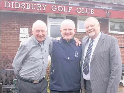  ??  ?? ●●Geoff Gable (Disley Director of Golf), Mike Campbell (Didsbury Chairman) and Paul Backx (Disley chairman)