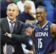  ?? Mel Evans / Associated Press ?? Jim Calhoun, left, and Kemba Walker led UConn to a magical run to the national title 10 years ago this week.