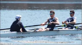  ?? Yale Athletics / Contribute­d Photo ?? Yale's men's lightweigh­t crew team competing against Harvard and Princeton in 2018. Yale and Harvard competed in the first-ever collegiate athletic event in the 1850s.