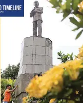  ??  ?? REMEMBERIN­G A MARTYR – Workers spruce up the statue of Benigno ‘Ninoy’ Aquino Jr. on Roxas Boulevard in Manila. The country observes the 35th year of the former senator’s assassinat­ion on August 21, 1983. (Ali Vicoy)