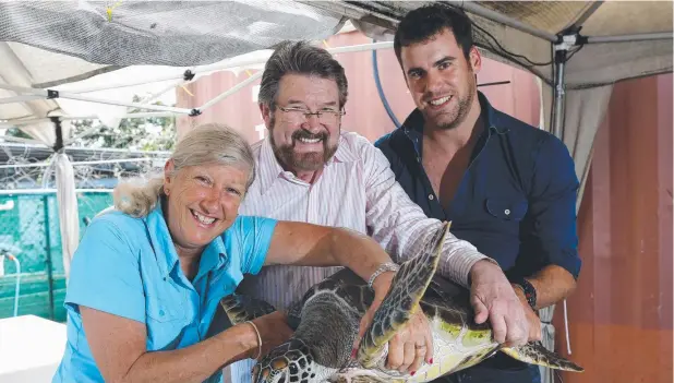  ?? Picture: STEWART McLEAN ?? END SLAUGHTER: Cairns Turtle Rehabilita­tion Centre’s Jennie Gilbert, Senator Derryn Hinch and Bob Irwin Wildlife Foundation’s Rupert Imhoff.