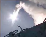  ?? (AFP FOTO) ?? CRUISE MISSILE. An image grab made from a video made available on the Russian defense ministry’s official website reportedly shows a Russian warship launching a cruise missile in the Caspian Sea against positions in Syria.