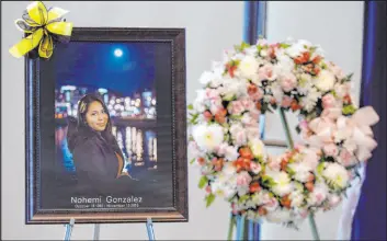  ?? Chris Carlson The Associated Press ?? A picture is displayed during a memorial service in Long Beach, Calif., for Nohemi Gonzalez, who was killed in 2015 by Islamic State gunmen in Paris.