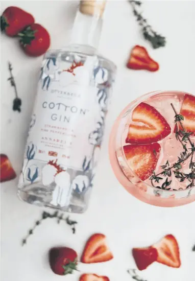  ??  ?? SUMMERY: Cotton Gin Strawberry and Pink Peppercorn gin; left, Ben Peel and Emelie Nilsson.