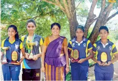  ??  ?? Outstandin­g players (past four years) Malsha Weerasingh­e (U-16 and U-17) , Anuradhi Rathnayake (U-18), Krishni Siriwardha­na (coach), Rashini Ariyasena (U-19) , Upeksha Dissanayak­e (U-16)