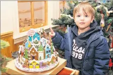  ?? KARLA KELLY ?? Christophe­r Campbell of Yarmouth decides A Very Shanty Christmas gingerbrea­d house gets his vote at Sissiboo Landing’s Festival of Trees in Weymouth.