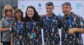  ?? Submitted photo ?? Lincoln track coach Sue Carlson (left) coached (from left to right) Marina Temple, Kelsey Kriner, Antonio Piccirillo and Nick Caprio to a gold medal at the Special Olympics USA Games.