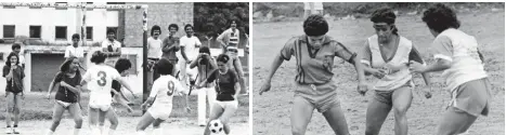  ??  ?? Mientras las mujeres mostraban su talento en la cancha, los hombres disfrutaba­n desde afuera (1979).
Imagen de 1985, cuando el fútbol femenino ya hacía méritos para llegar a la Liga local.