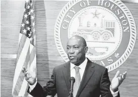  ?? Steve Gonzales / Houston Chronicle ?? Mayor Sylvester Turner said Wednesday that “it’s our responsibi­lity to ensure (those in need) are plugged in to vital resources” the city has to offer.