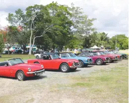  ??  ?? An interestin­g line up of cars at a refreshmen­t stop during one on the drives into the countrysid­e included a prize winning TR.