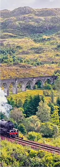  ??  ?? Hogwarts and all: the ‘Harry Potter train’ crossing the Glenfinnan Viaduct
A passenger in India inside Naubat Khana, the Red Fort in Delhi, one of the highlights of the Shimla tour
hGeorgian cuisine, top right; New England in the fall, right; Morocco, below right