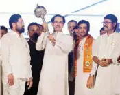  ?? PIC/PTI ?? Shiv Sena chief Uddhav Thackeray with party members at an election rally in Thane