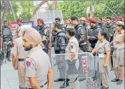  ?? PTI ?? Heavy security deployed outside the court complex during the Kathua rapemurder case trial in Pathankot on Thursday.